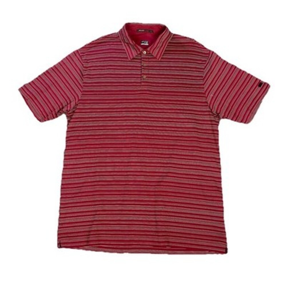 Vintage Nike Tiger Woods Men Golf Polo Shirt XL Red White Striped Diamond Tech